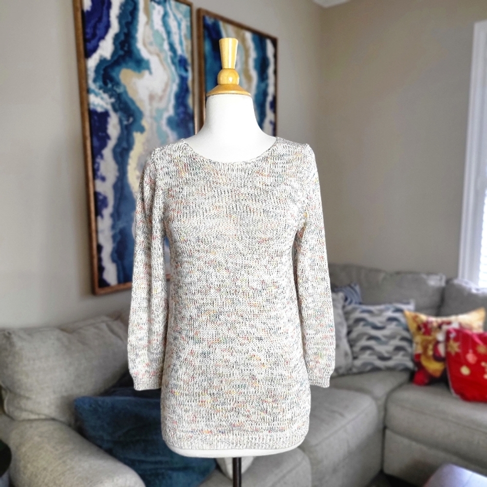 Ann Taylor LOFT Boat Neck Sweater Multicolor Knit Cut Out Back